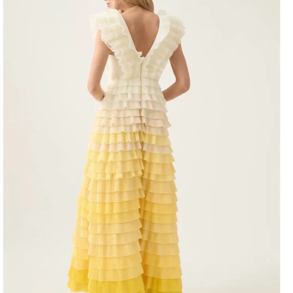 Aje Reflections Ombré Gown -Pleated Ruffle Tiered Dress in Cream and Yellow MOB - Picture 11 of 14